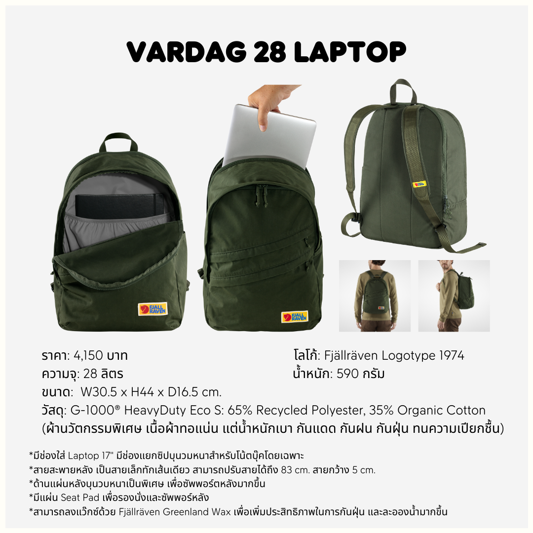 Vardag 28 Laptop กระเป๋าใส่แล็ปท็อป กระเป๋าสะพายหลัง
